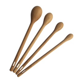 Long Handle Wooden Measuring Spoons by utensi, Set of 4 Engraved Accurate Spoons for Dry and Liquid Ingredients, Beech Wood Set (9-inch handles)