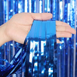 KIRIKOU Pack of 2 Foil Fringe Curtains Backdrop Party Decoration, Metallic Tinsel Curtain Photo Backdrop for Birthday Bachelorette Party Bridal Baby Shower Decorations(Navy, 3.2ft x 6.5ft)