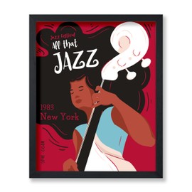 Poster Master Vintage Jazz Poster - Retro New York Jazz Festival Print - All That Jazz Art - Music Art - Gift for Her, Women, Musician - Decor for Home, Studio, Bedroom, 11x14 Black Framed