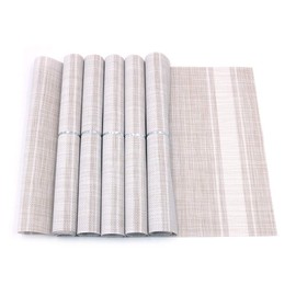 Shiwaki Set of 6 placemats 18 x 12 inches, non-slip, washable, PVC place mats, tear-resistant, heat-resistant, dirt-resistant and washable place mats for the kitchen - bilateral white stripes