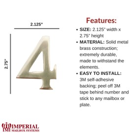 Self-Adhesive 3" inch Imperial Brass Mailbox Number # 4