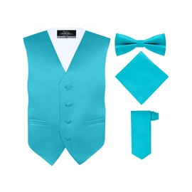S.H. Churchill & Co. Boy's 4 Piece Vest Set, with Bow Tie, Neck Tie & Pocket Hankie, Teal Size 4T