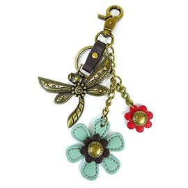 Chala Bronze Color Metal- Purse Charm, Key Fob, keychain decorative accessories (Dragonfly-Teal NEW)