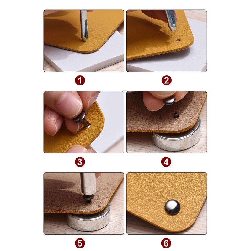 sourcing map 100 Sets Leather Rivets 6mm x 6mm Metal