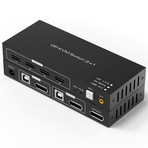 Tendak 2x1 DisplayPort KVM Switch USB 2 Ports PC Computer