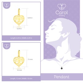 18k Solid Yellow Gold Heart Charm 15mm for Women Necklace