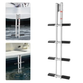 BANLICALI Boat Ladder 4 Step, 17.3" - 41.3" Height Adjustable 304 Stainless Steel Telescopic Ladder, Within 900 Lbs Load Capacity, Foldable Ladder for Marine Boat, Yacht, Fishing Boat Silver+Black