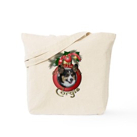 CafePress Christmas Deck The Halls Corgis Tote Bag Reusable Natural Beige Canvas Shopping Bag