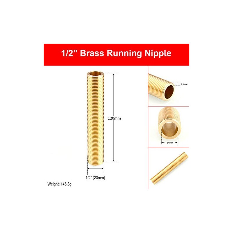 POWERTOOL Thread Nipple 1/2" Brass Running Nipple Threaded Tube for