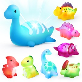 ZWYOIUG Light Up Bath Toys, 8 Packs Light-Up Floating Dinosaur Bath Toys Set, Cute Flashing Color Changing Bath Toys, Ideal Dinosaur Bath Toys Gifts for Kids Toddlers Boys Girls 3 4 5 6 7 8 Years Old