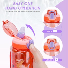ROISDIYI Kids Water Bottle for School 20 OZ Leak-proof Tritan Toddler Water Bottles with Straw BPA-Free Spout Lid for Boys & Girls (Pinkish Orange-rabbit)