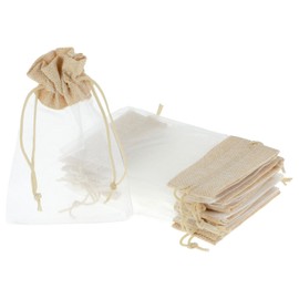 10PCS Burlap & Organza Bags, Sheer Organza Bags 6 x 4 inch, Small Jewelry Bag, Party Favor Bag with Drawstring, Mesh Gift Pouches Mini Candy Packages for Wedding Party Candy Toy Makeup Orchard
