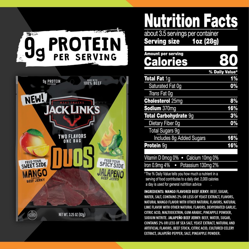 Jack Link's DUOs Jalapeño and Mango Beef Jerky, Shareable Under