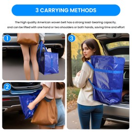 Simple Deluxe 6 Pack Heavy Duty Moving Bags with Reinforced Zippers & Comfortable Handles, Extra Large Foldable Storage Totes for Clothes, College Dorm, Blue