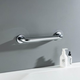 KIBI 12 Inch Stainless Steel Bathroom Safety Grab Bar | Curved Shaped Grab Bar for Bathtubs and Showers, Shower Safety Grab Bars for Seniors, Wall Mounted Anti-Slip Support (Chrome, KGB1012)