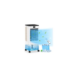 Mobile Air Conditioning Without Exhaust Hose, 4-in-1 Evaporative Cooler, Water Tank, Quiet Air Cooler, Sleep Mode, 4 Modes, 3 Speeds, 60/120° Oscillation, 1-12 Hour Timer, 4 Cooling Packs for Home