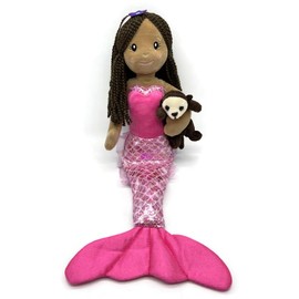 The Petting Zoo Mermaid Doll with Sea Otter Stuffed Animal- Great Gifts for Girls, Mermaid Plush Doll with Sea Otter Plush Toy, 17 inch (Dark Skin))