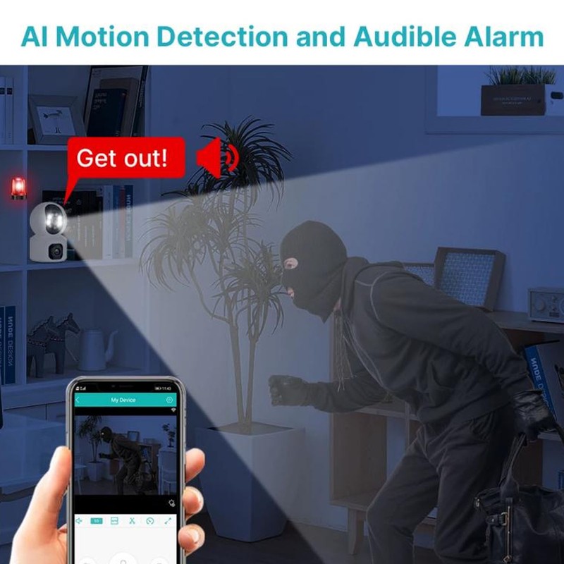Home Security Camera Dual 2MP Lens Two Way Intercom WiFi