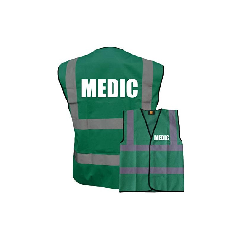 Medic Green Hi Vis Viz Safety Vest Waistcoat, Reflective High