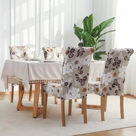FORCHEER Chair Covers for Dining Chairs Set of 6,Beige Floral Stretch Dining Room Chair Cover Kitchen Parsons Chair Slipcovers (Pack of 6, Beige+Floral)