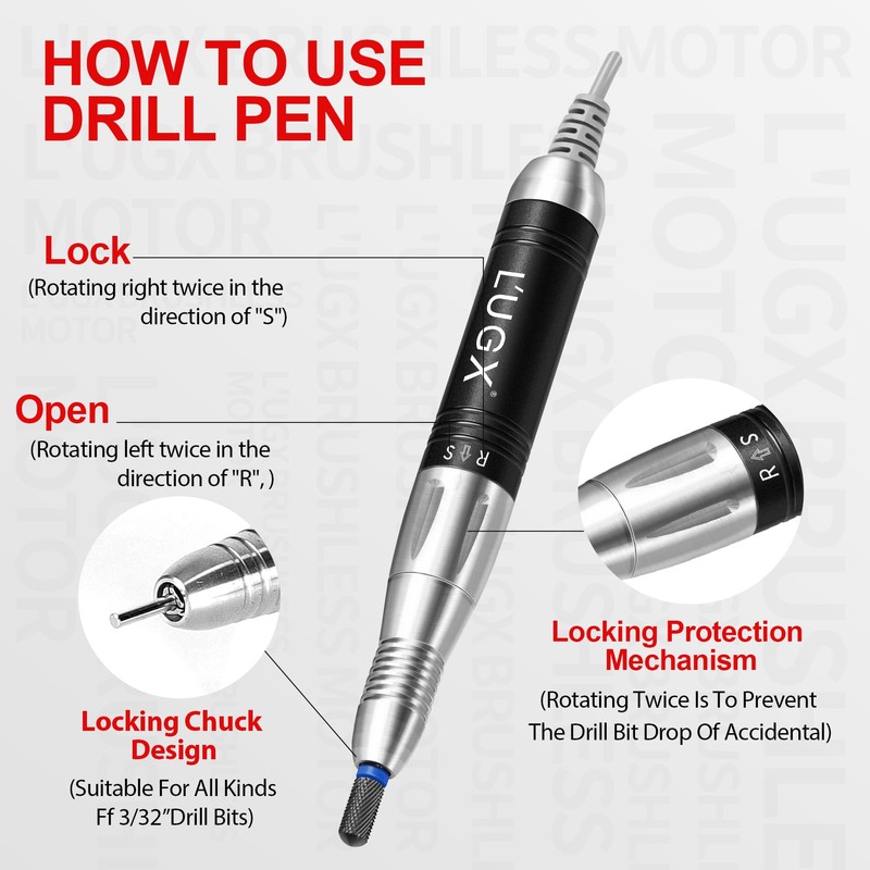 L'UGX Nail Drill Handpiece for LG601s Professional Brushless 30000RPM Nail