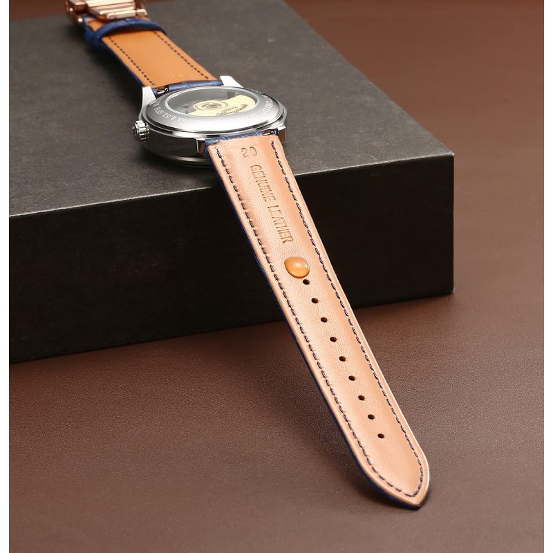 Moran Quick Release Leather Watch Bands Deployment Butterfly Buckle Calfskin