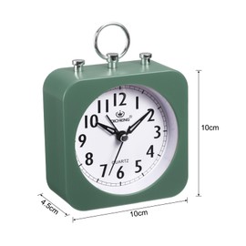 uxcell Small Battery Operated Analog Alarm Clock, Square Travel Clock ABS Plastic Alarm Clocks for Bedroom Snooze, 12/24H, Green