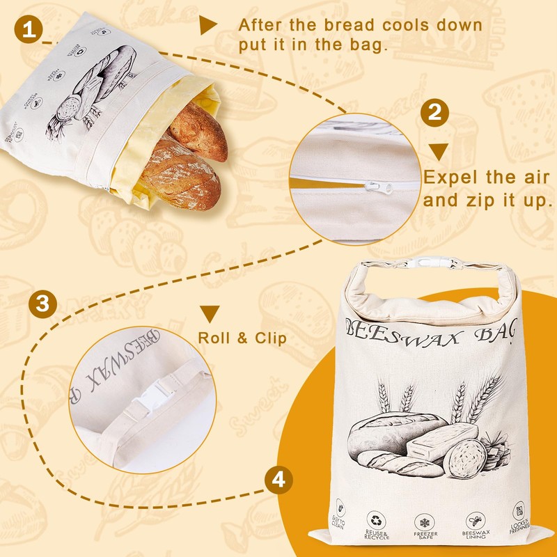 2-Pack Reusable Beeswax Bread Bags for Sourdough & Homemade Bread，Cotton