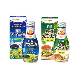 Nissin Olio Group [Mail Order Limited Item] Linseed Oil (5.1 oz (145 g) x 1 Bottle) + Sesame Oil (5.1 oz (145 g) x 1 Bottle, Set of 2 [Fresh Keep Bottle] Edible Oil, Oil, Organic Made in Japan