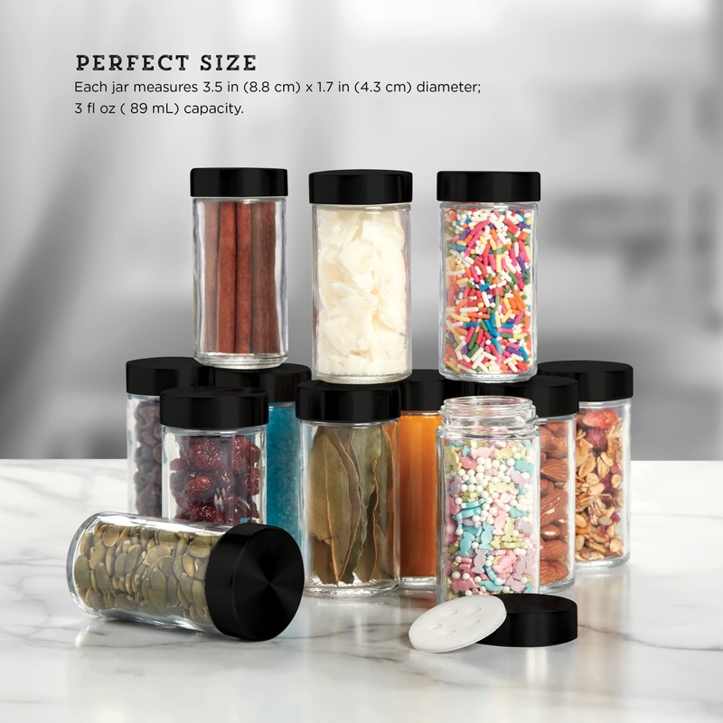 Kamenstein 5244227 Empty Jars With Black Cap, Set Of 12,