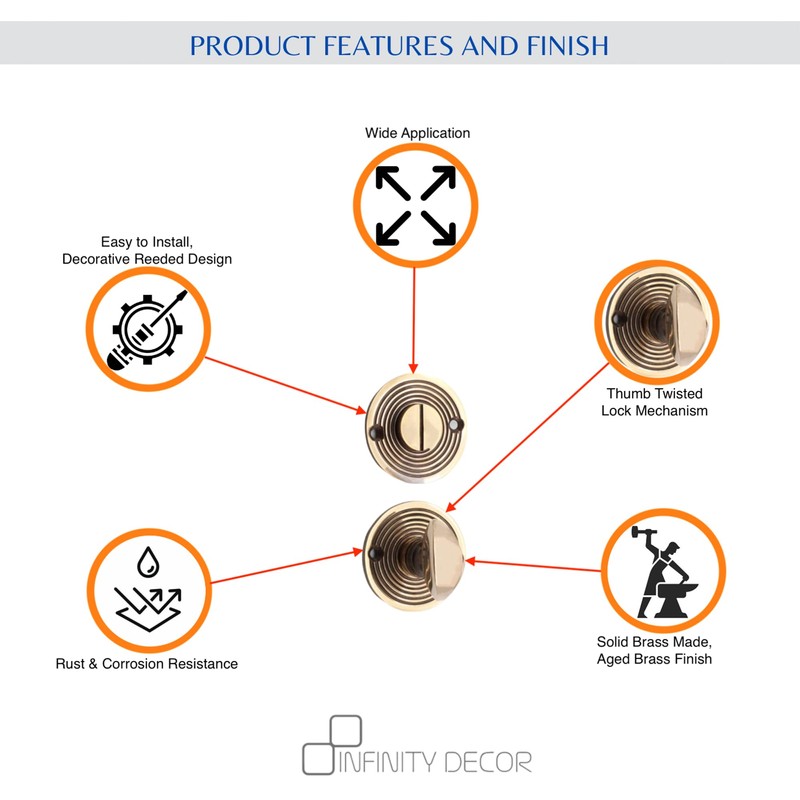 Solid Brass Antique Beehive Bathroom Thumb Turn & Release Door