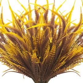 Grunyia 10 Bundles Artificial Fall Flowers for Outdoors Fake Plants UV Resistant Plastic Plants Shrubs Bushes for Home Fall Front Door Porch Garden Autumn Decor (Coffee)