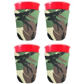 Blank Neoprene Party Cup Coolie (4 Pack, Green Camo)