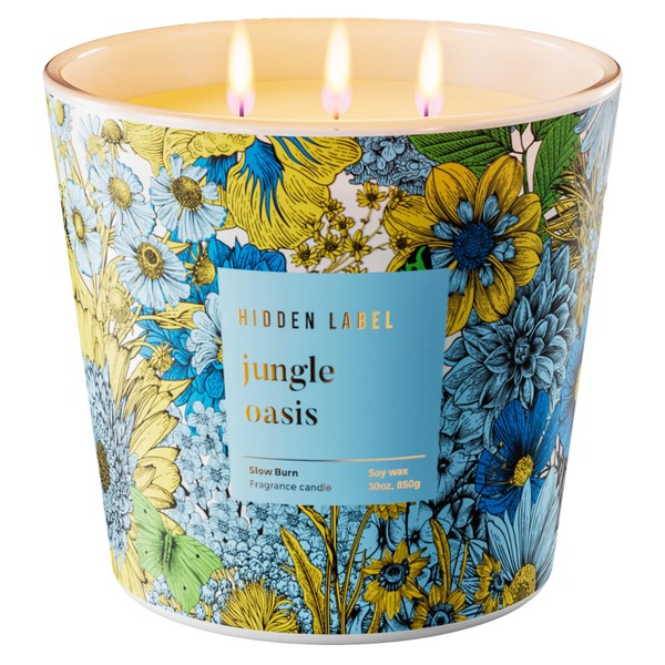 Hidden Label Jungle Oasis Scented,3 Wick Large Candles for Home