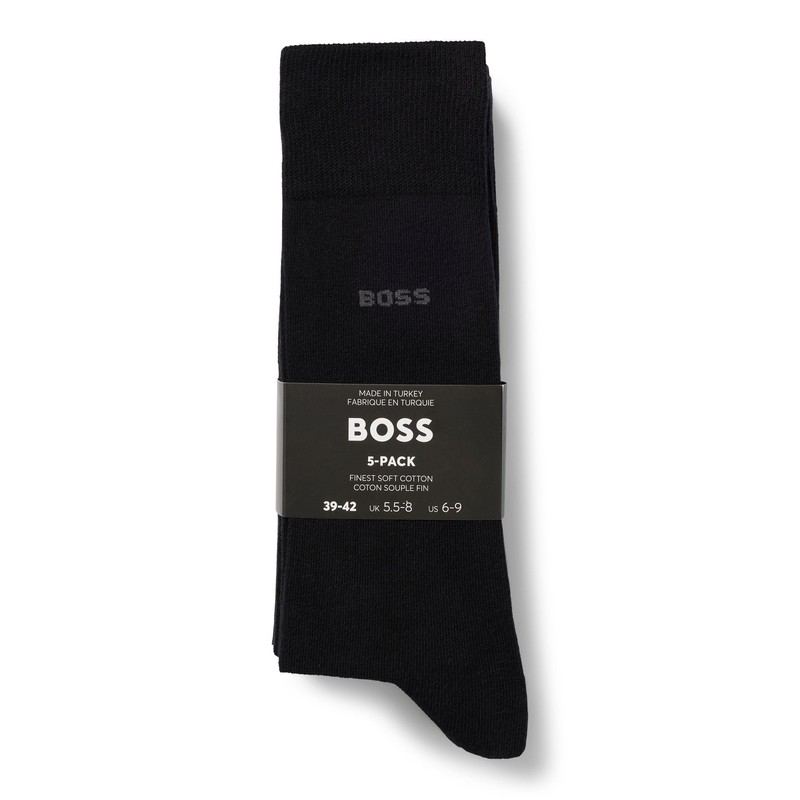 BOSS Men's Business Socks, Soft Cotton, Pack of 5, Black,