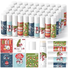 Qunclay 50 piezas de bálsamos labiales navideños a granel, sabor a miel, menta, limón, coco y vainilla, regalos de fiesta navideña, regalos de agradecimiento, relleno de calcetines para compañeros de