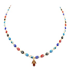 SIFRIMANIA Evil Eye Necklaces for Women Hamsa Hand Dainty Gold Plated Pendant 18 Inches
