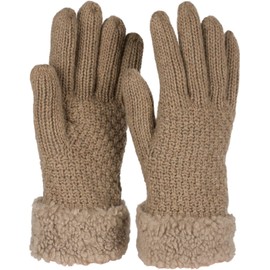 styleBREAKER 09010032 Women's Warm Winter Gloves with Pearl Pattern and Fleece, Thermal Knitted Gloves, Finger Gloves, brown