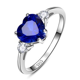 Yaresul Blue Sapphire Ring for Women September Birthstone Ring Blue Heart Ring Sterling Silver Sapphire Engagement Ring for Women Sapphire Promise Ring for Her Valentine's Day Size 7