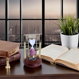 THE Unltd India 2.45 Minute Brass Sand Timer with Inbuilt Compass, Vintage Brass Bright Pink Sand Clock Antique Style Gift Decorative Unique Creatives Gifts for Home Office Study Desk, 16 Cm