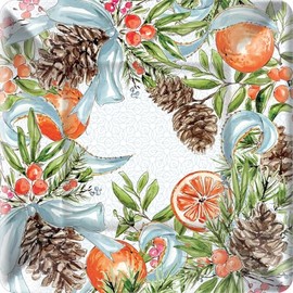 Boston International Paper Plates Square |Buffet + Dinner Size, 10 x 10-Inches, Pinecones and Ribbons, 8-Count