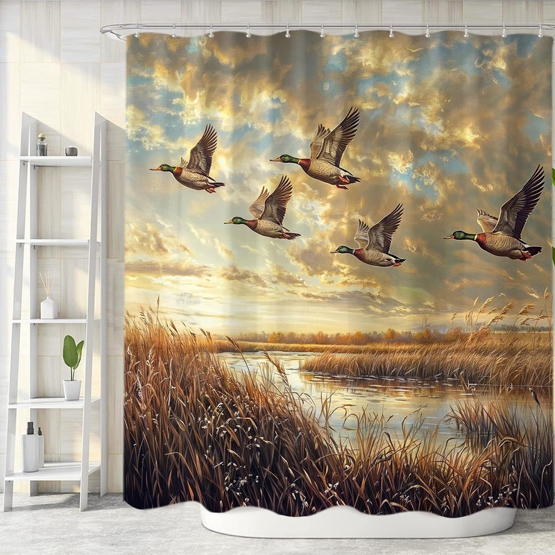 Sanzugh Rustic Hunting Duck Shower Curtain, Camo Wildlife Ducks Camouflage