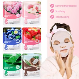 Kaely 6 Pack Variety Face Masks for Kids, Kids Face Mask Spa Day Kit Supplies, Spa Party Favors for Teens Girls Night, Sheet Facial Mask Skincare Gifts Set, Hydrating Soothe for All Skin Types, 02