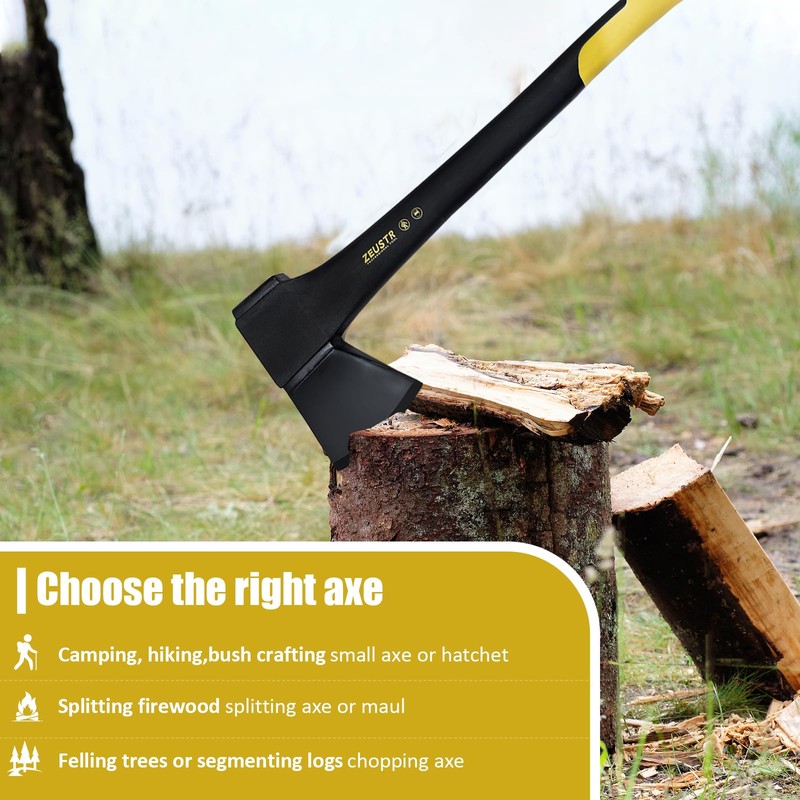 ZEUSTR 24" Splitting Axe Hatchet, Nylon Shock-Absorbing Handle, Camping Axe