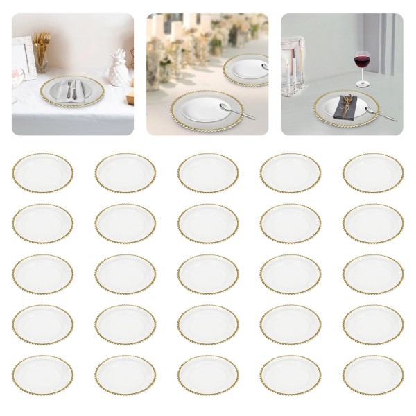 Unbranded 25* Clear Charger Plates Round Plate Dinnerware With Gold