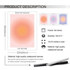 WOFUPMY - Juego de 3 pinturas minimalistas, decoración de pared, decoración estética, recámara, afirmación, energía espiritual, impresiones de 12 x 16 pulgadas, sin marco