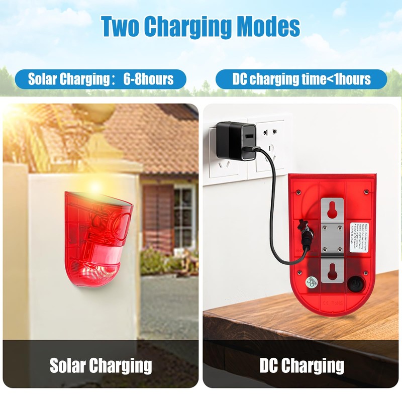 Qualirey Solar Sound and Light Alarm Motion Sensor 129db Outdoor