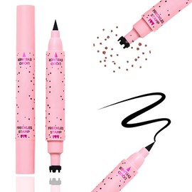 2 in 1 Eyeliner & Freckle Pen – Light Brown Freckle Stamp & Black Liquid Eyeliner – Waterproof, Long-Lasting Formula for Natural, Lifelike Makeup Suitable for Fair Complexions (Type A-Medium)