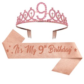9th Birthday Decorations for Girl Including Birthday Sash & Crown. 9th Birthday Gifts for Girl, 9th Birthday Tiara Crown, 9th Birthday Sash, 9th Birthday Decorations Girl (9th Birthday)