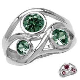 Silvershake 3 Stone Simulated Color Change Alexandrite White Gold Plated 925 Sterling Silver Ribbon Weave Ring Size 7.5